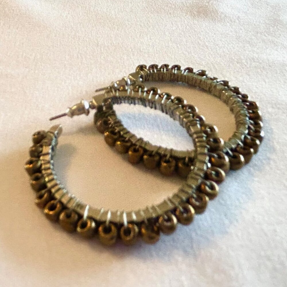 Brass tone beaded hoop earrings